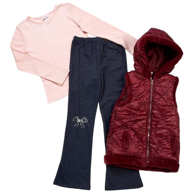 Girls (7-12) Little Lass® 3pc. Shiny Top Bow Vest & Jeggings Set