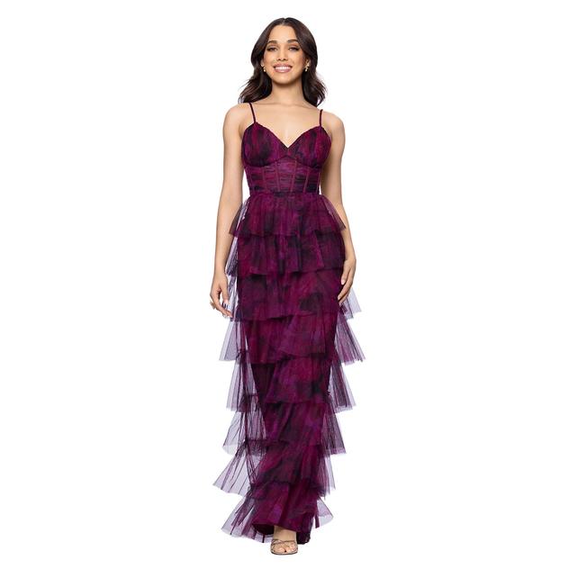 Juniors Blondie Nites Mesh Ruffle A-Line Dress