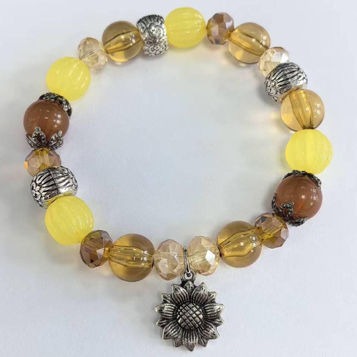 Beautiful Blessings Yellow Stretch Bracelet with Sunflower Charm