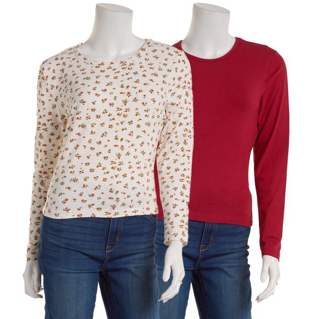 Juniors Green Goddess 2pk. Long Sleeve Round Neck Tops