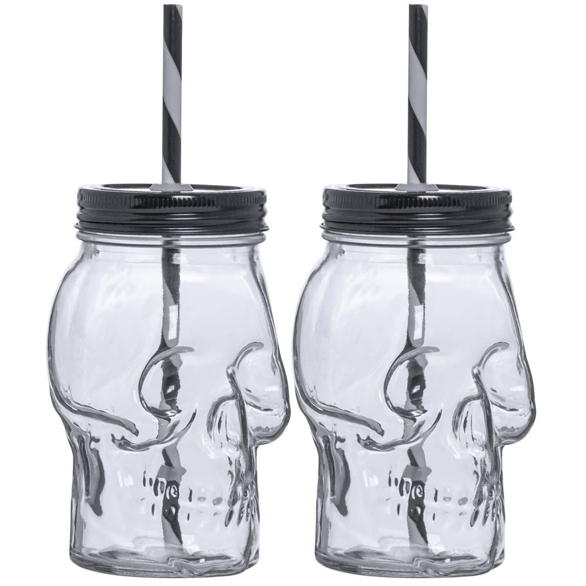 Home Essentials Set of 2 Skull Sippers w/ Straws