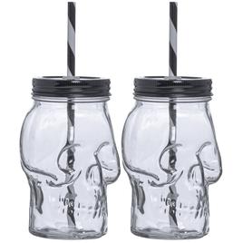Home Essentials Set of 2 Skull Sippers w/ Straws