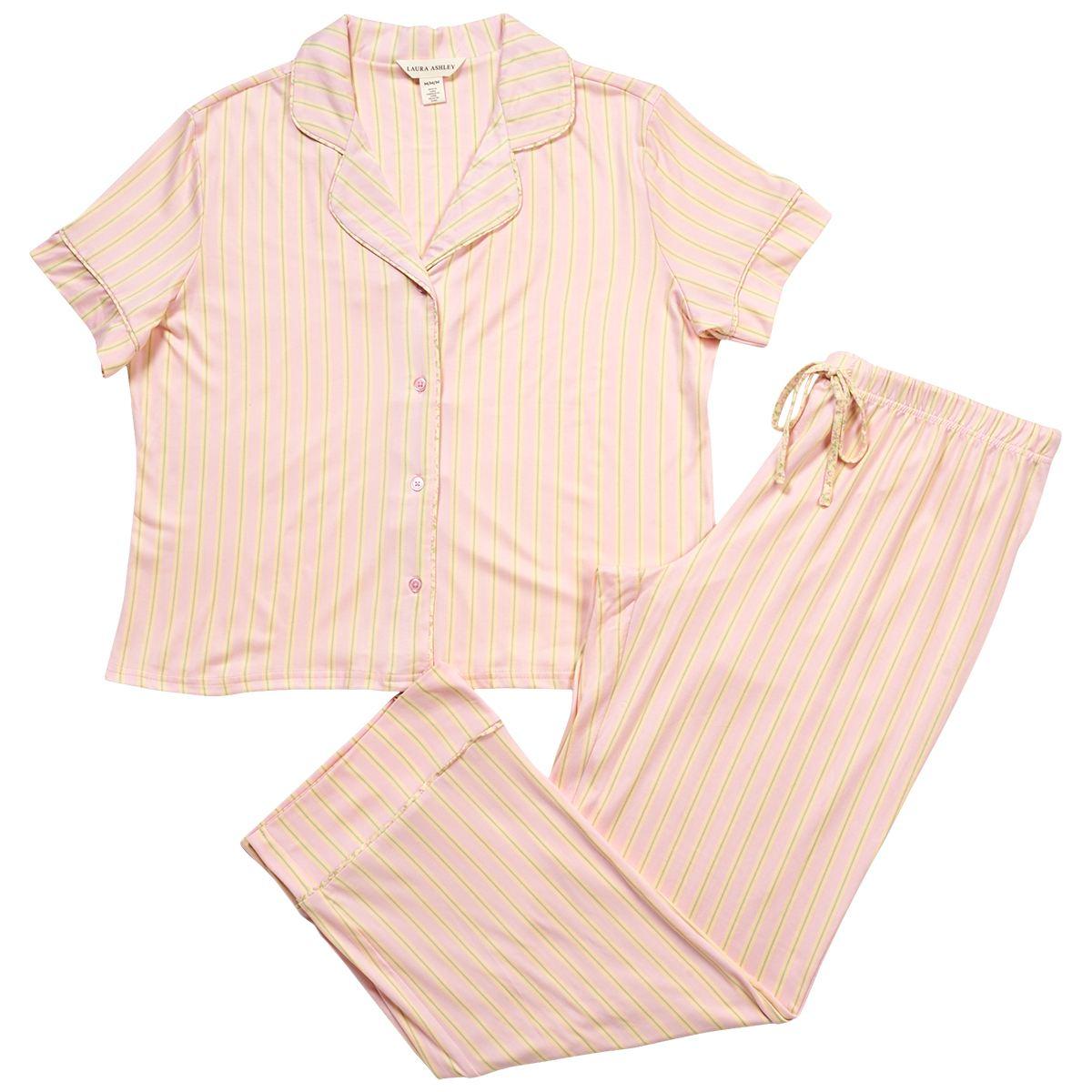 Womens Laura Ashley(R) Stripe Mini Strawberry Pajamas Set