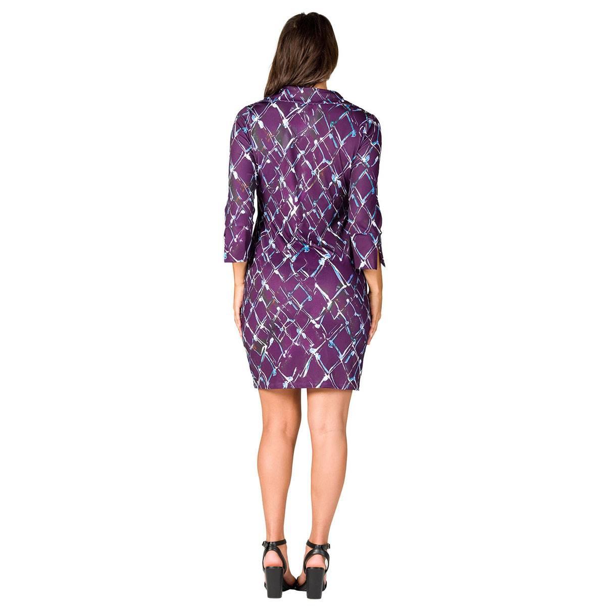 Womens 24/7 Comfort Apparel Purple Geometric Collar Mini Dress