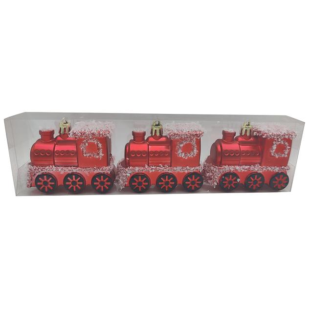 Set of 3 Shatterproof Red Train Cars Ornaments