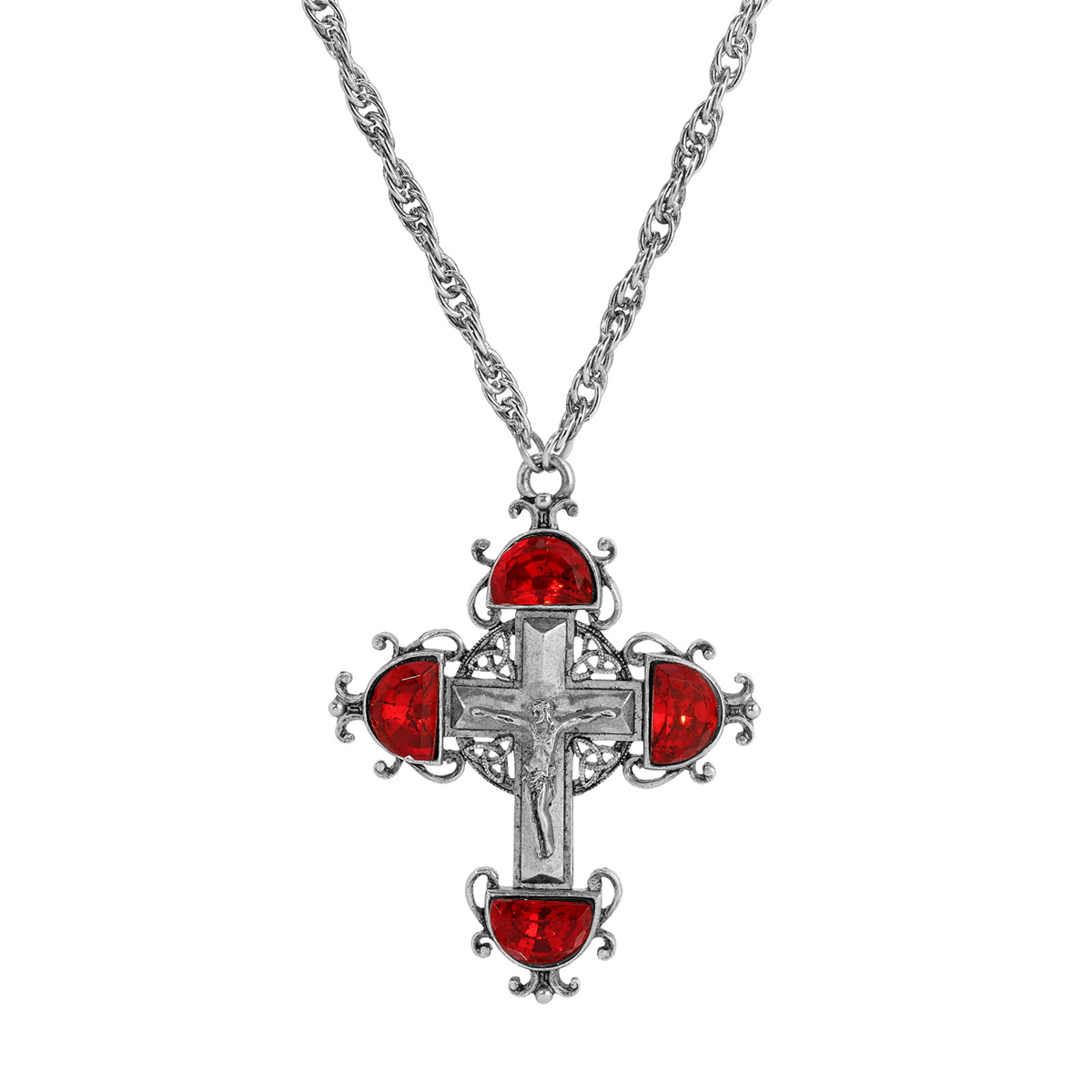 Symbols of Faith Silver Tone Cross Color Crystal Necklace