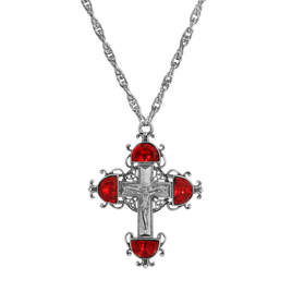 Symbols of Faith Silver Tone Cross Color Crystal Necklace