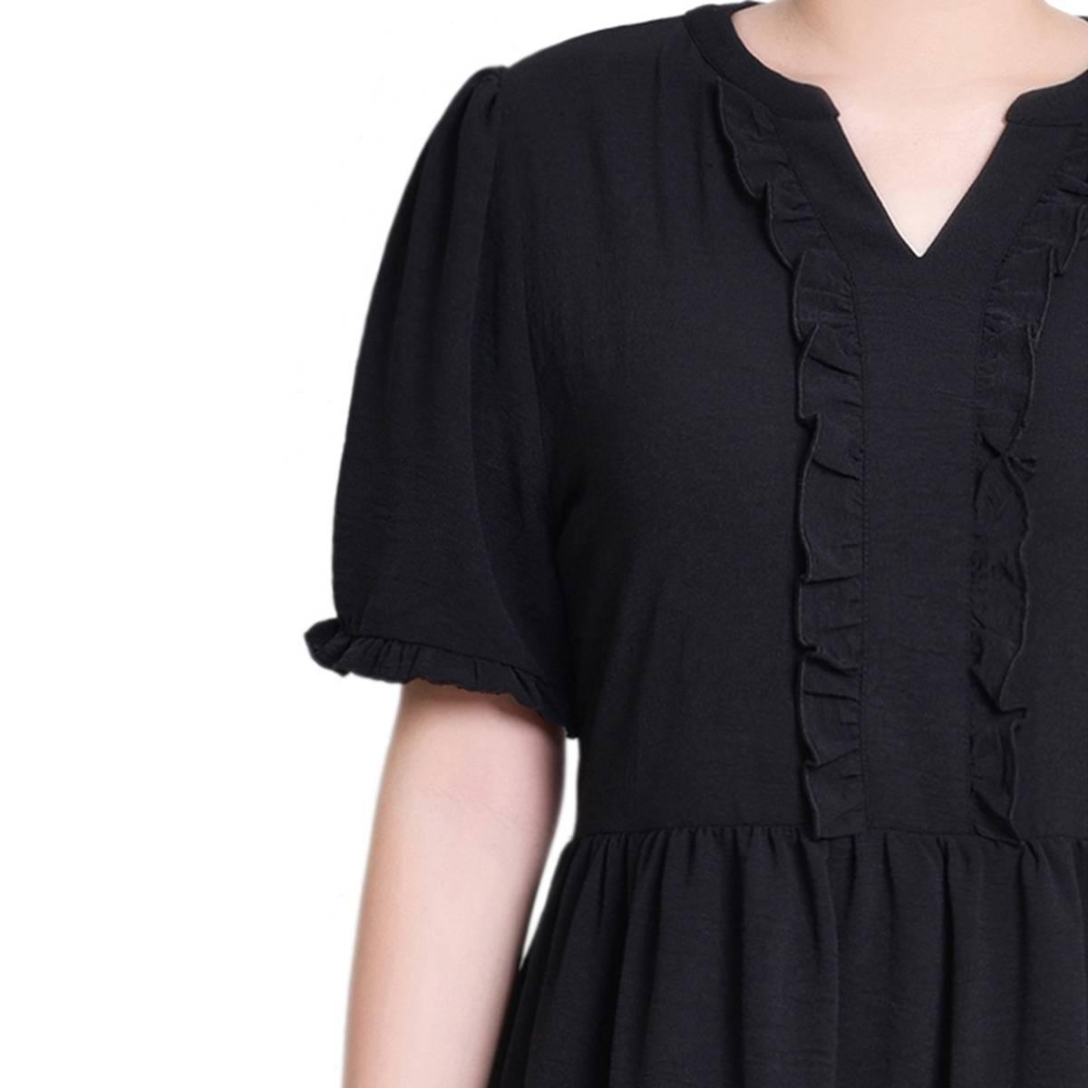 Petite NY Collection Short Sleeve Ruffle Trim A-Line Dress