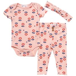 Baby Girl (NB-9M) Emily & Oliver(R) 3pc. Floral Heart Bodysuit Set