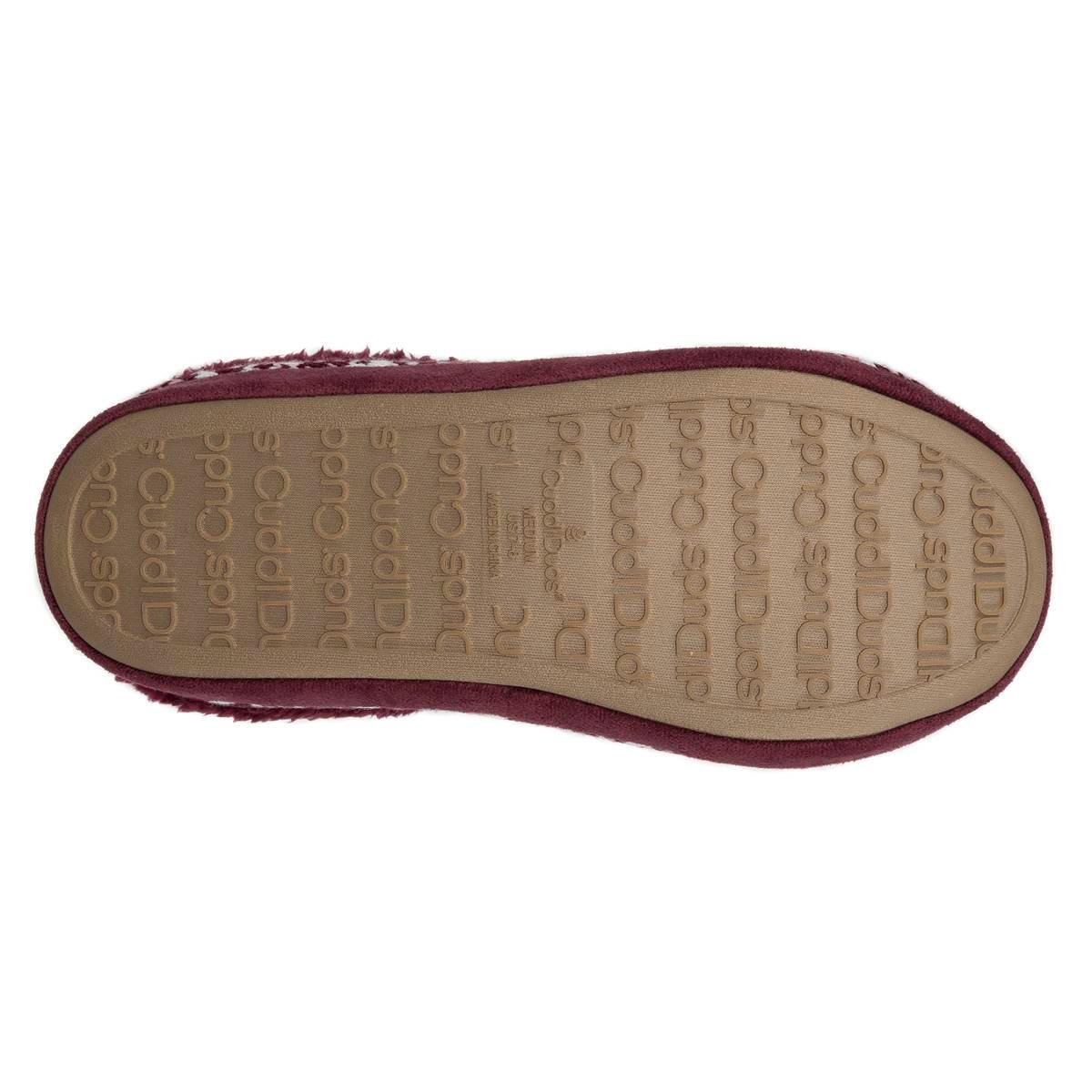 Womens Cuddl Duds® Fair Isle Faux Fur Collar Knit Clog Slippers