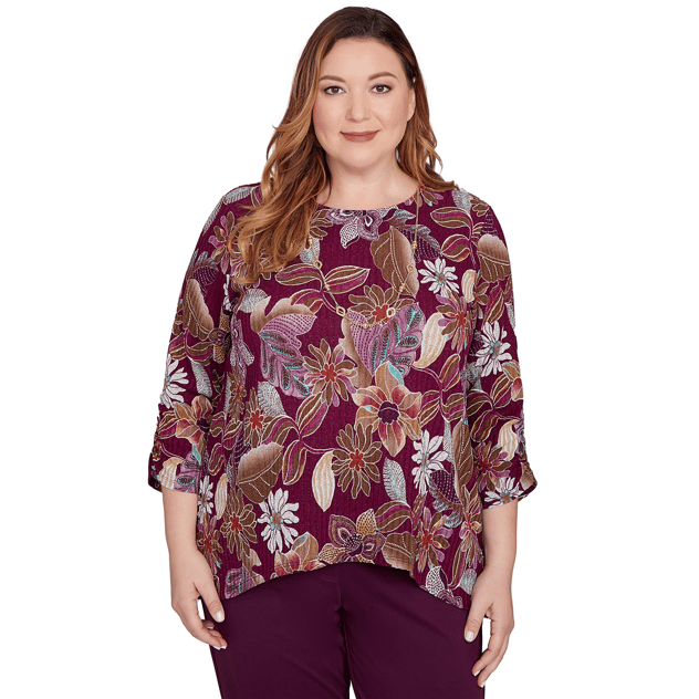 Plus Size Alfred Dunner Urban Legend Batik Floral Melange Blouse