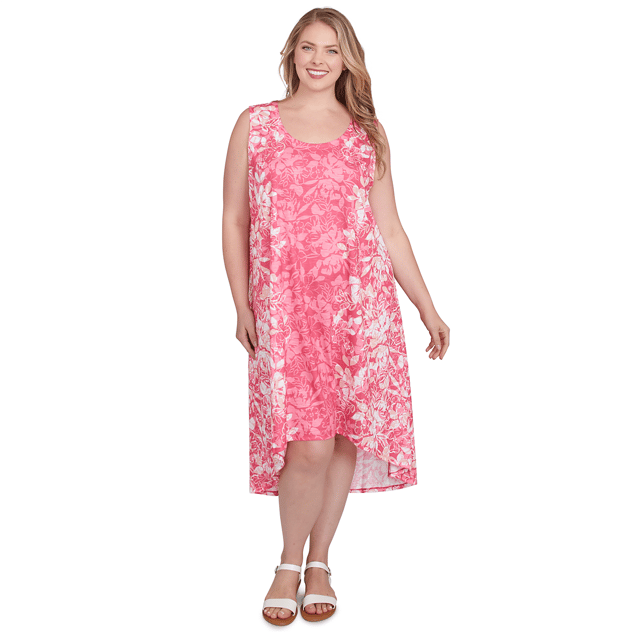 Plus Size Larky Lark Sleevless Floral Ombre High Low Dress