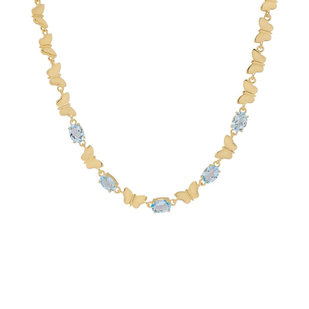 Gianni Argento Yellow Gold & Blue Topaz Oval & Butterfly Necklace