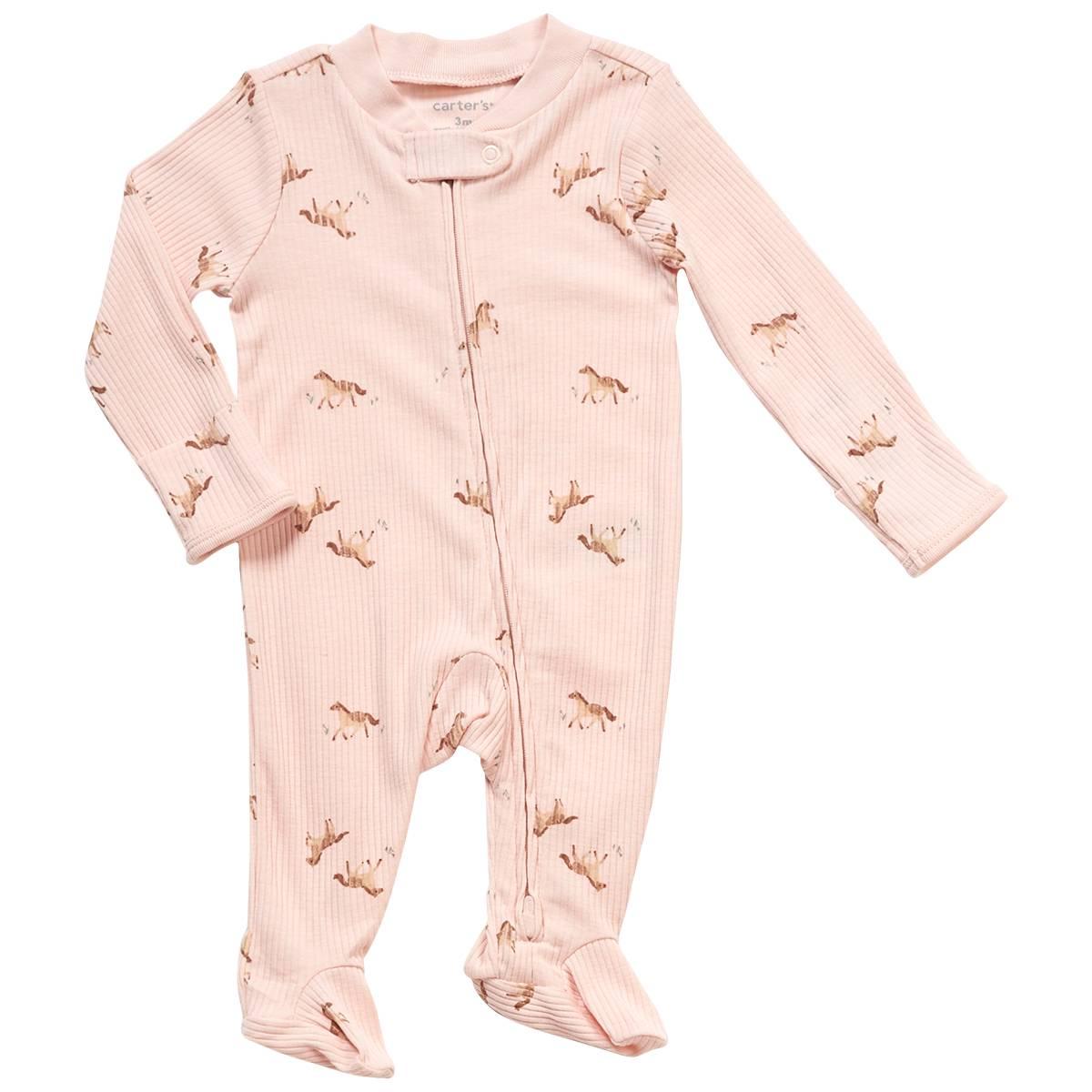 Baby Girl (NB-9M) Carters(R) Horse Two Way Zip Rib Footie Pajamas