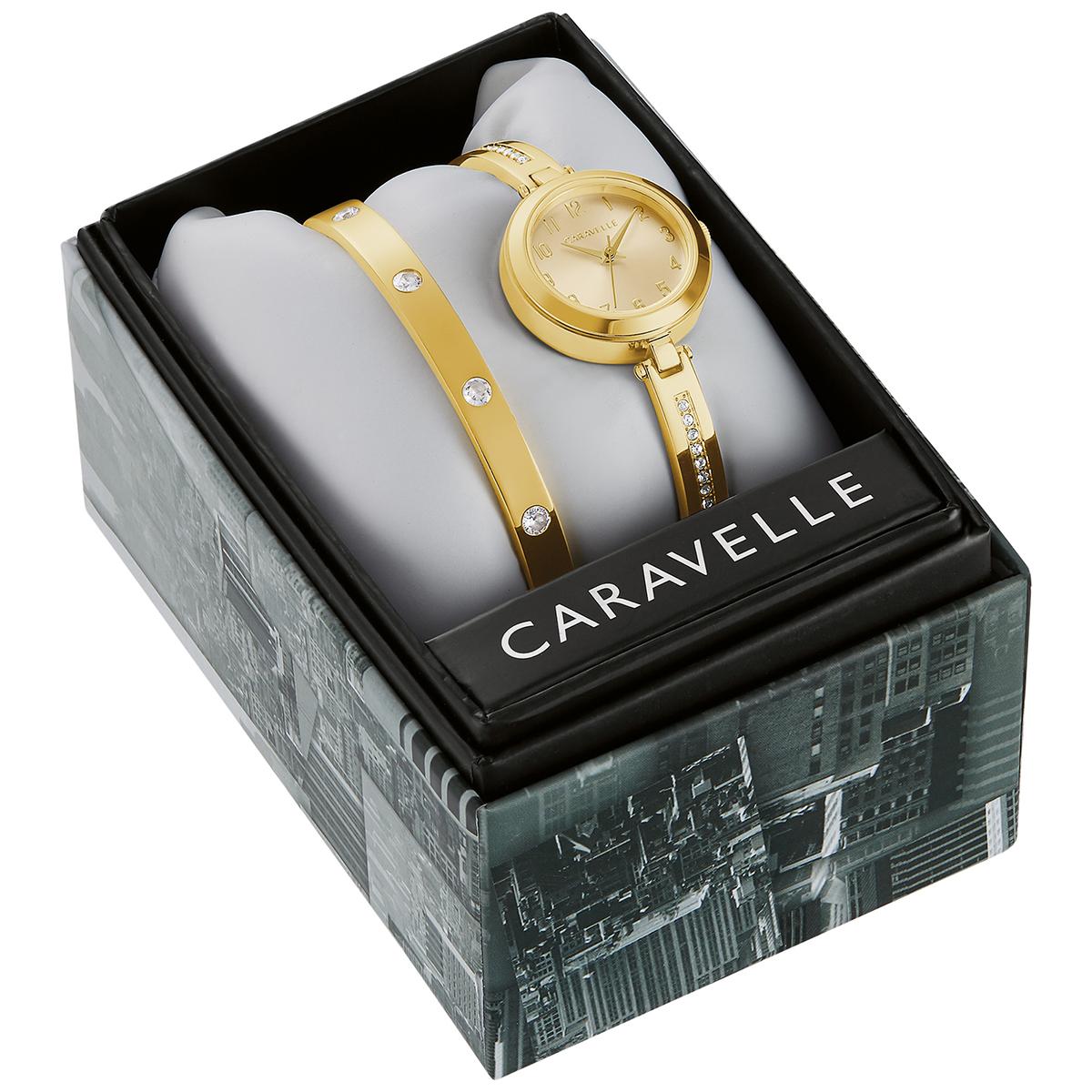 Caravelle Two-tone Watch & Crystal Bracelet Set- 44X100