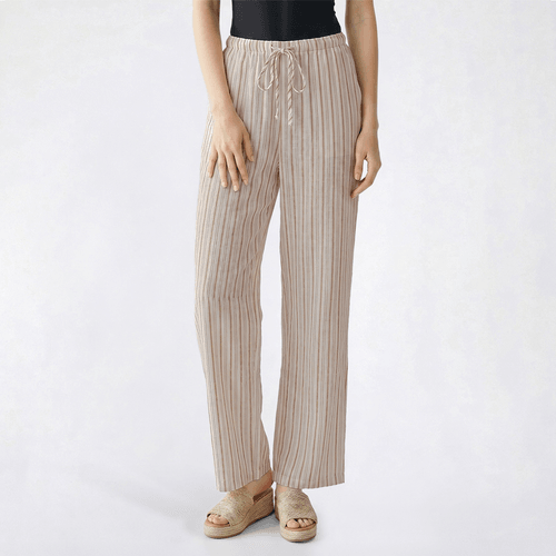 Juniors Hunter & Brown Linen Stripe Tie Waist Pull On Pants