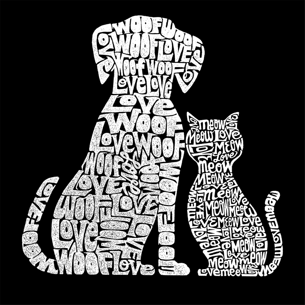 Womens LA Pop Art Dog and Cat Word Art Long Sleeve Tee