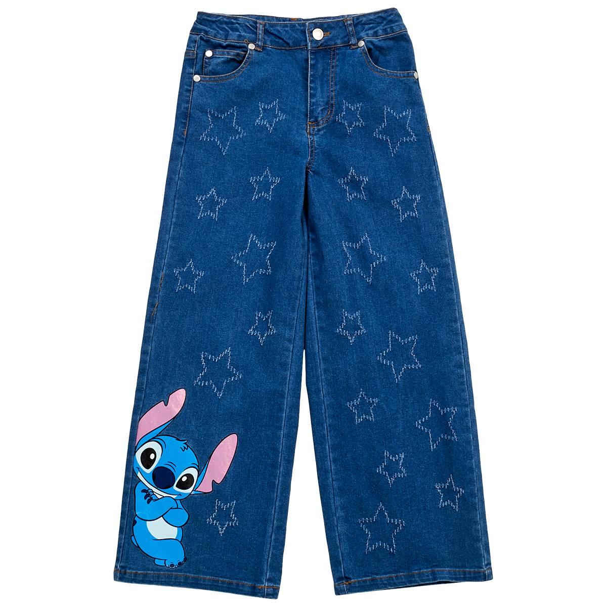 Girls (7-12) Disney Stitch Star Wide Leg Denim Jeans
