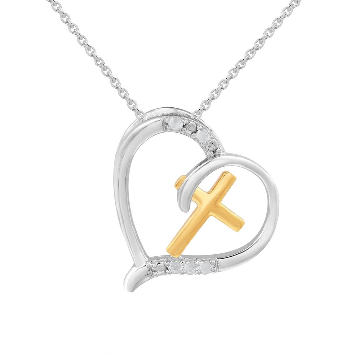 1/20cttw. Natural Diamond Sterling Silver Heart Cross Pendant