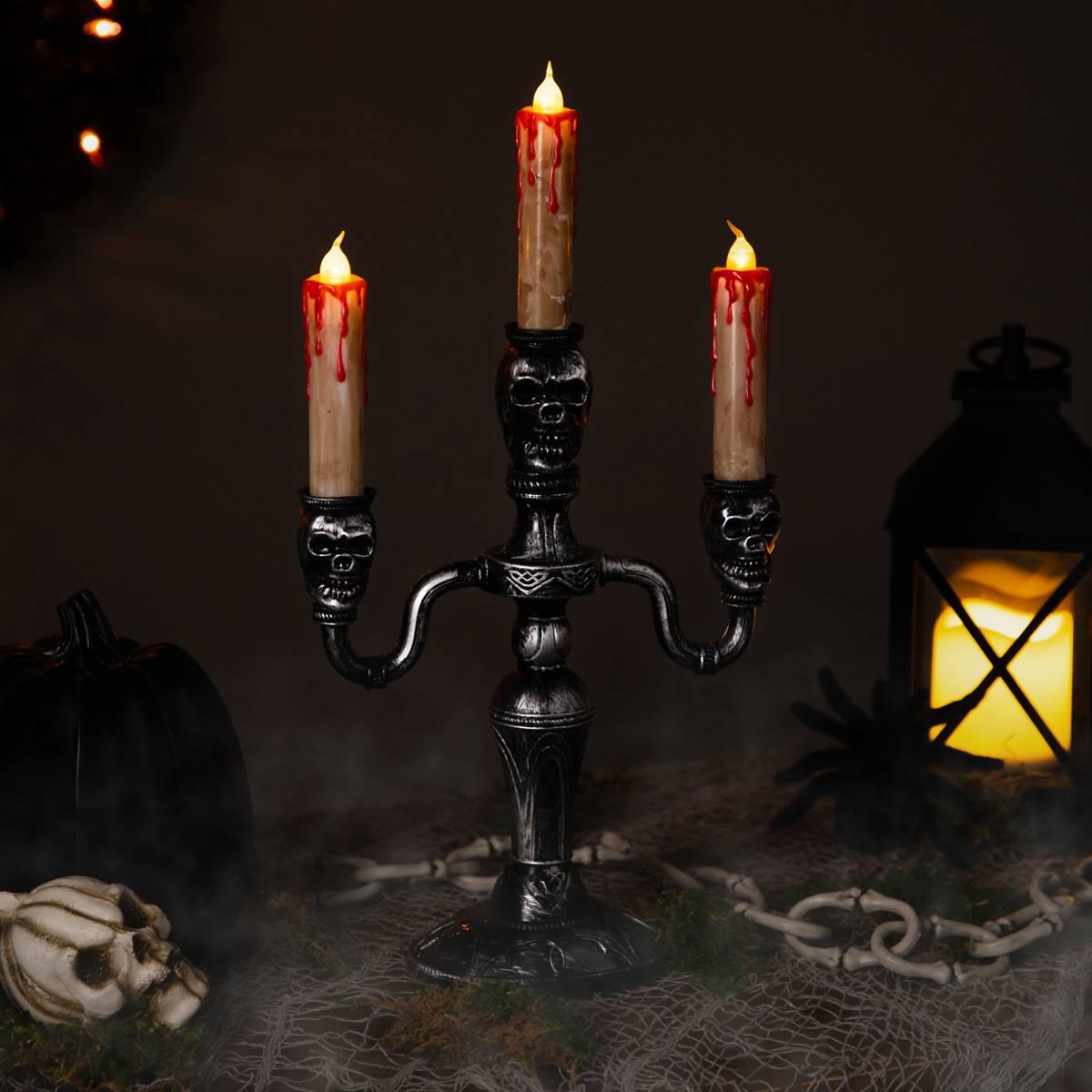 Northlight Seasonal 13.75in. Silver Skull Halloween Candelabra