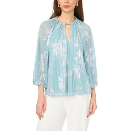 Womens MSK 3/4 Sleeve Floral Shimmer Keyhole Neck Blouse