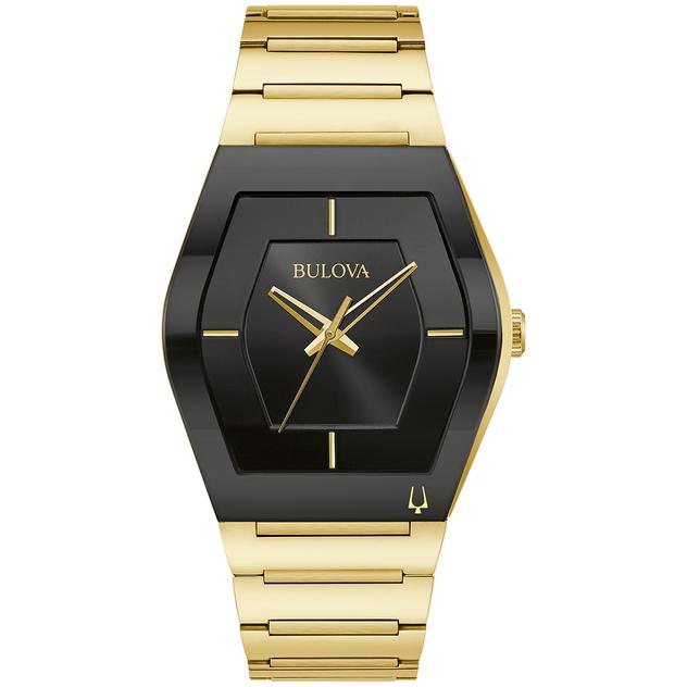 Mens Bulova Futuro Gold-tone Tonneau Black Dial Watch - 97A164