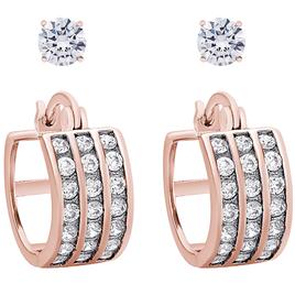 Cubic Zirconia Stud and Three-Row Hoop Earrings