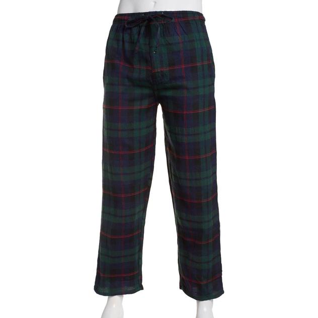 Mens Architect® Rolled Plaid Flannel Pajama Pants-Green/Navy/Red
