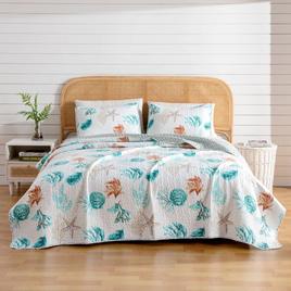 FreshFolds 3pc. Coastal Shell Themed Bedspread Quilt Set