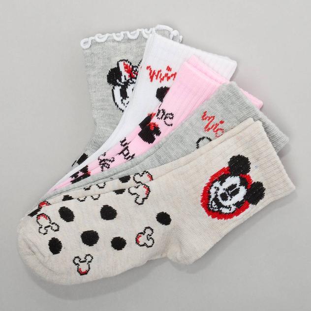 Girls (4-6x) Disney 5pk. Minnie & Mickey Mid Crew Socks