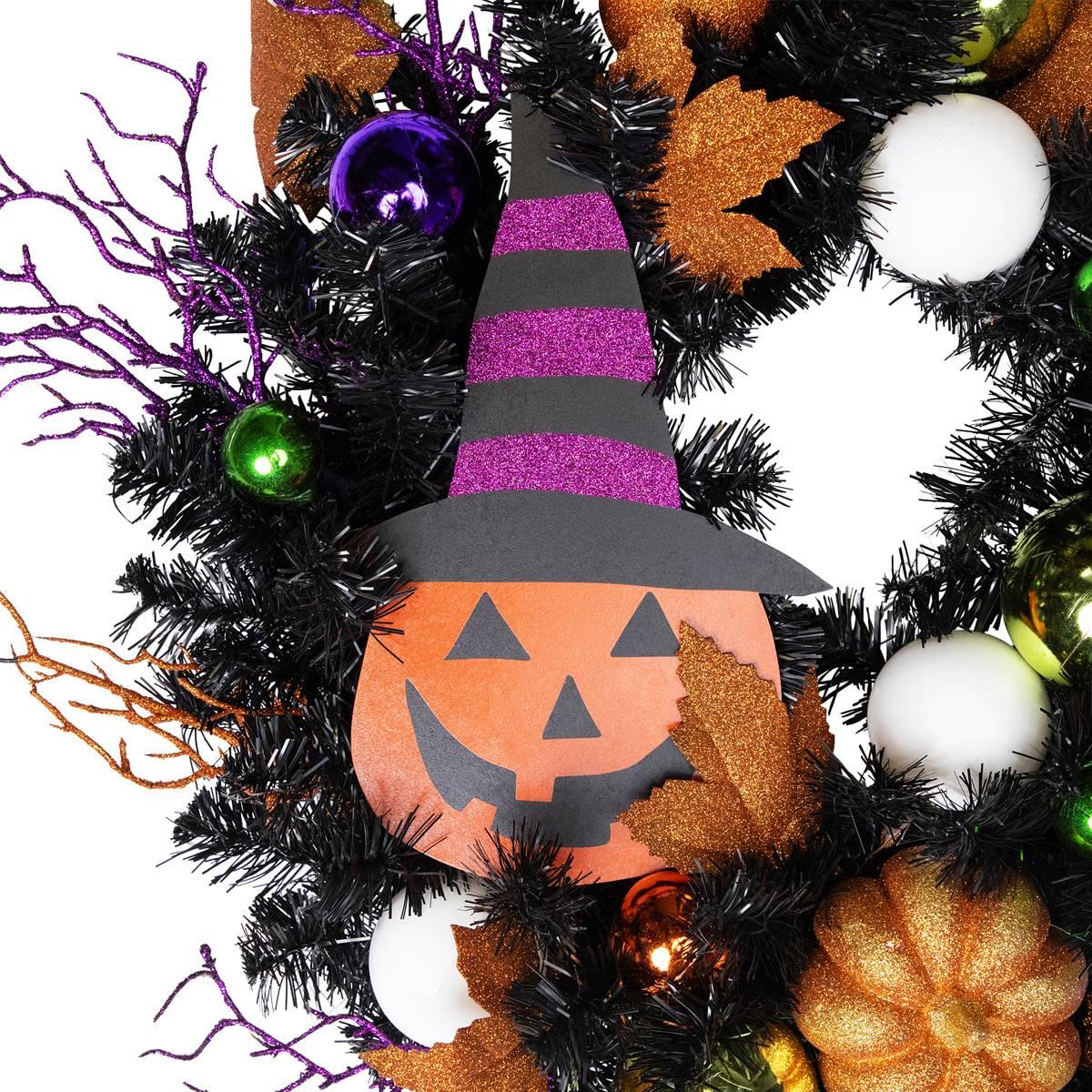 Northlight Seasonal Witches Hat Jack-O-Lantern Halloween Wreath