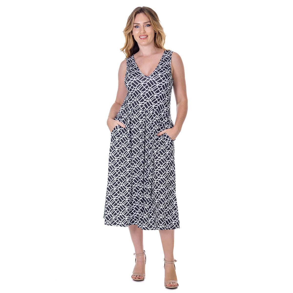 Womens 24/7 Comfort Apparel Geometric Fit & Flare Midi Dress