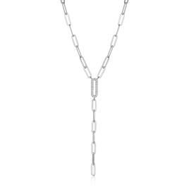 Forever Facets Sterling Silver Y Shape Paperclip Necklace