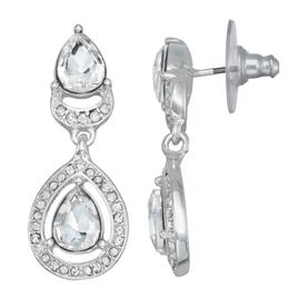 You''re Invited Silver-Tone Crystal Double Drop Earrings