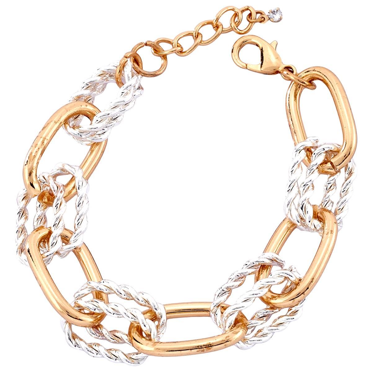 Design Collection 7.5 Two-Tone Polished Link Textured Bracelet