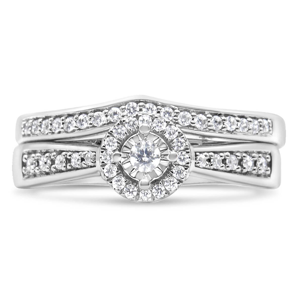 Haus of Brilliance Sterling Silver 1/3ctw. Diamond Bridal Set