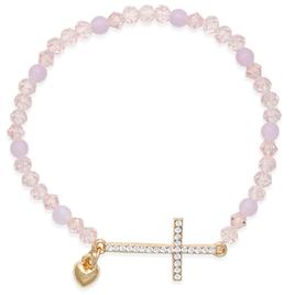 Beautiful Blessings Tonal Pink Stretch Bracelet w/ Cross & Heart