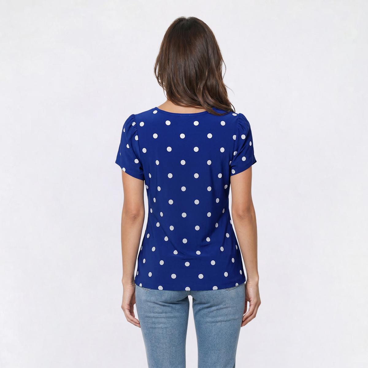 Petite AK Anne Klein Short Tulip Sleeve Dot Blouse