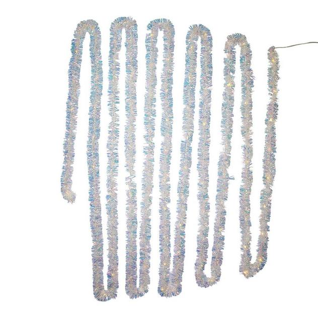 Kurt S. Adler 32.8ft. Iridescent Tinsel Warm White Light Garland