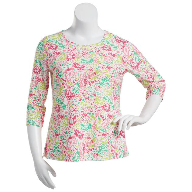 Womens Emily Daniels 3/4 Sleeve  Jacquard Tee - Pink/Green