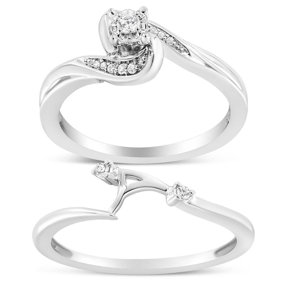 Haus of Brilliance Sterling Silver 1/10ctw. Diamond Bridal Set