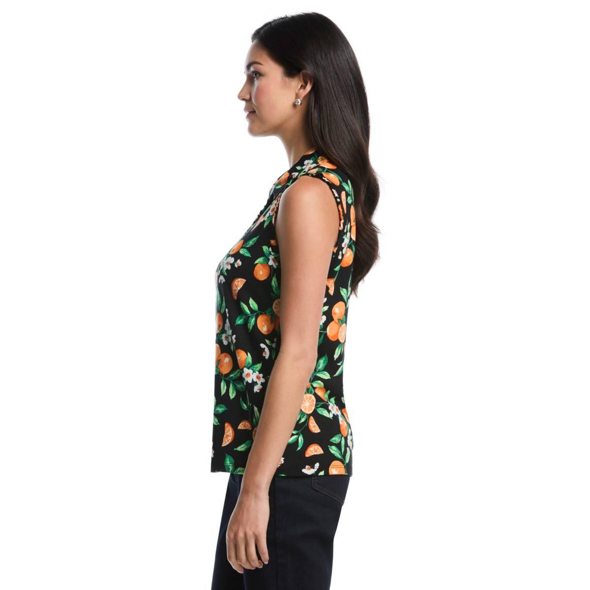 Womens Rafaella® Sleeveless Ruffle Trim Orange Blossom Polo