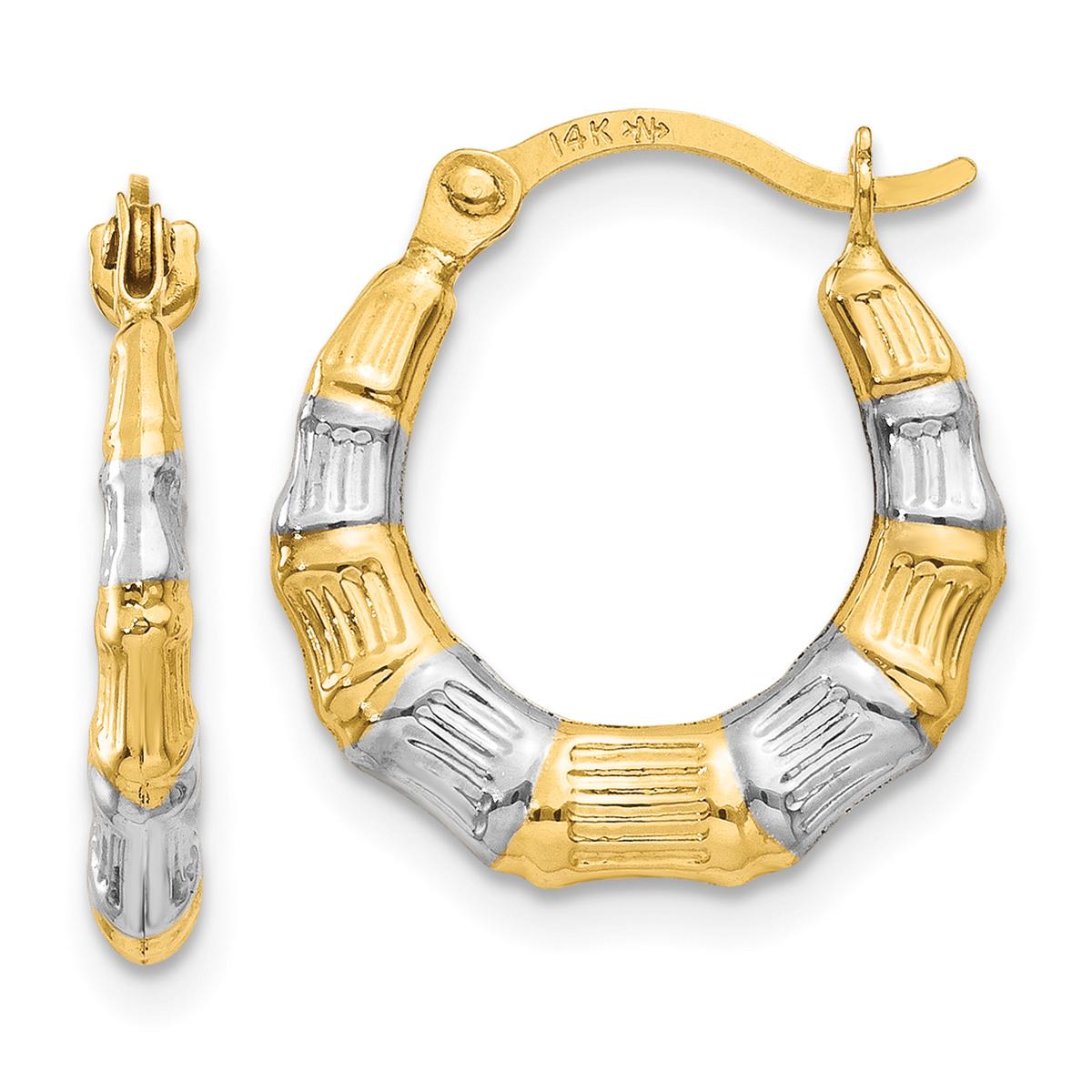 Gold Classics(tm) 14kt. & Rhodium Hollow Bamboo Hoop Earrings
