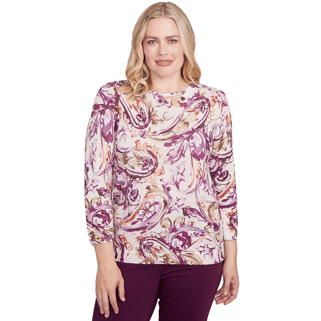 Petite Alfred Dunner Urban Legend Shimmer Paisley Sweater