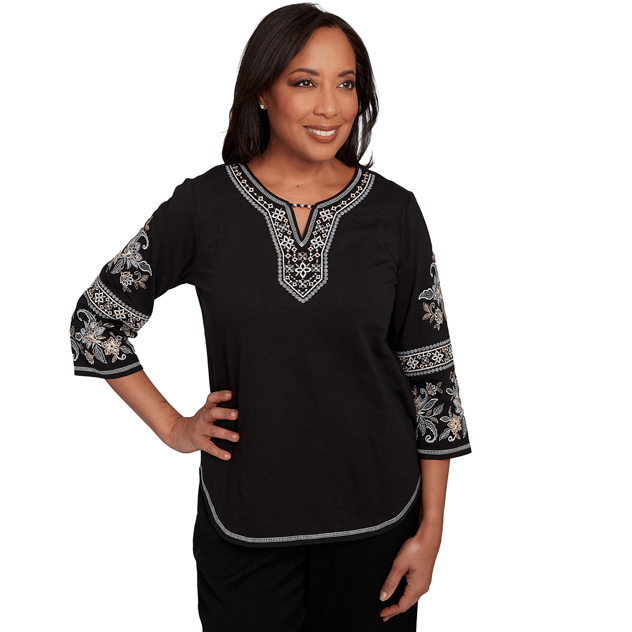 Womens Alfred Dunner Santa Barbara Floral Embroidery Blouse