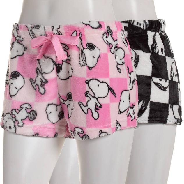 Womens Peanuts™ 2pk. Snoopy Checkered Plush Pajama Shorts