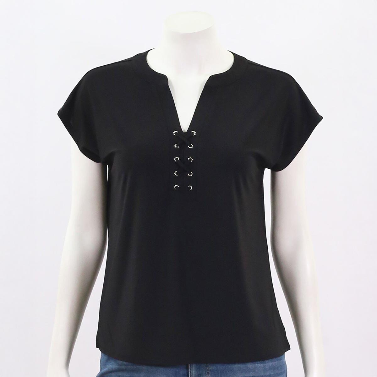 Womens 89th & Madison Short Sleeve Faux Lace Dolman Top