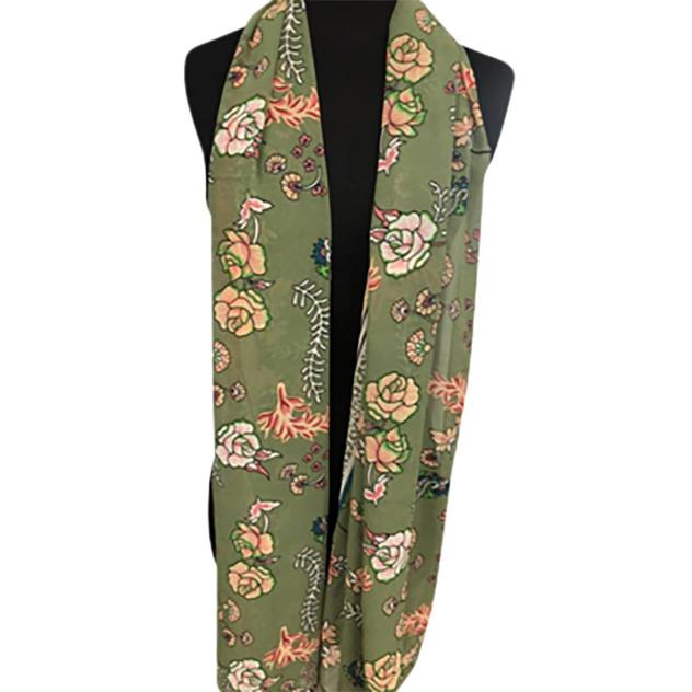 Womens Renshun Fun Floral Pearl Silk Oblong Scarf - Green