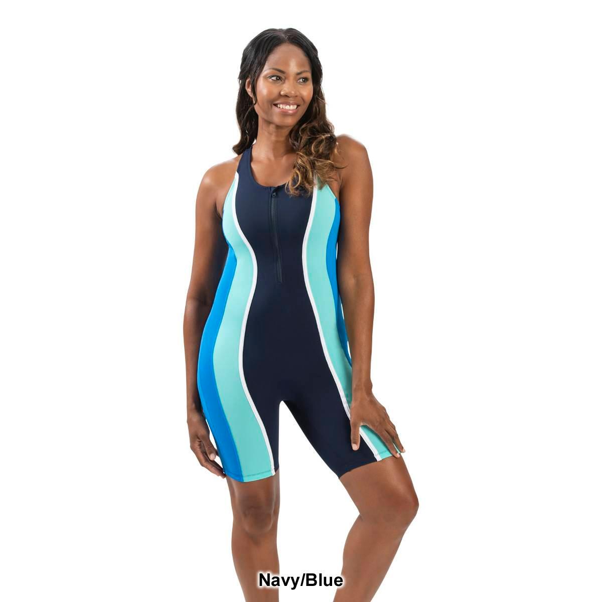 Womens Dolfin® Aquashape Color Block Zip Front Aquatard Swimsuit