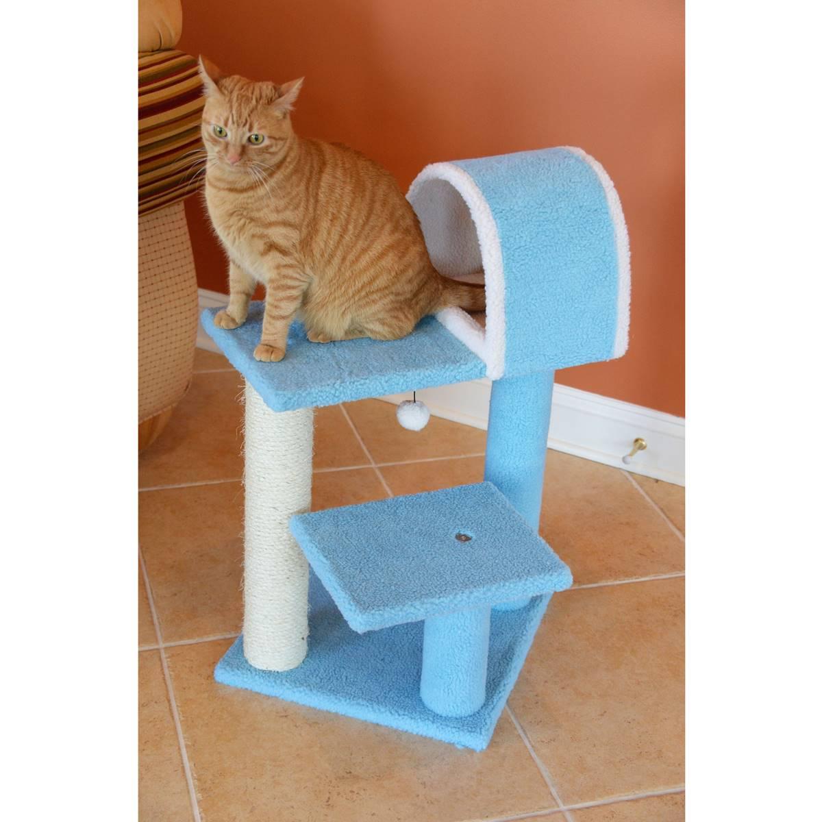 Armarkat 29in. Sky Blue Real Wood Cat Tree w/ Scratcher & Tunnel